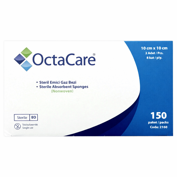 Octacare Steril Emici Gazlı Bez 10 cm × 10 cm 2 Adet 8 Kat - 150 Paket